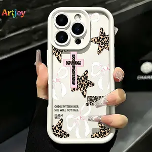 Y2K Leopard Star Cross Bow Christian Bible Verse Matte Silicone Case ,For Galaxy S25, S24, S23, S22, S21 PLUS, FE And Ultra,A33 Compatible With For Iphone17 Pro Max, 16, 15, 14 And 13. It Makes A Perfect Gift For Birthdays, Holidays