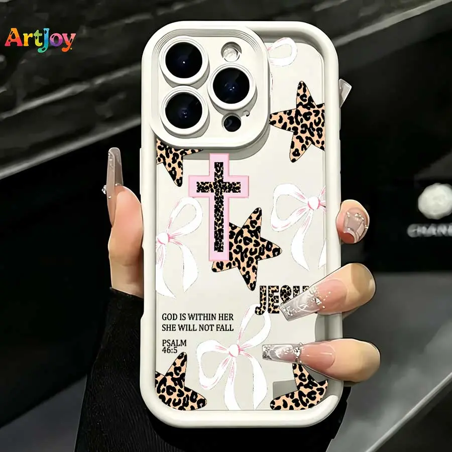 Y2K Leopard Star Cross Bow Christian Bible Verse Matte Silicone Case ,For Galaxy S25, S24, S23, S22, S21 PLUS, FE And Ultra,A33 Compatible With For Iphone17 Pro Max, 16, 15, 14 And 13. It Makes A Perfect Gift For Birthdays, Holidays