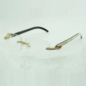 moissanite diamond buffs glasses 3524015 black mixed bufflo horn legs and clear lenses size: 57-18-140mm