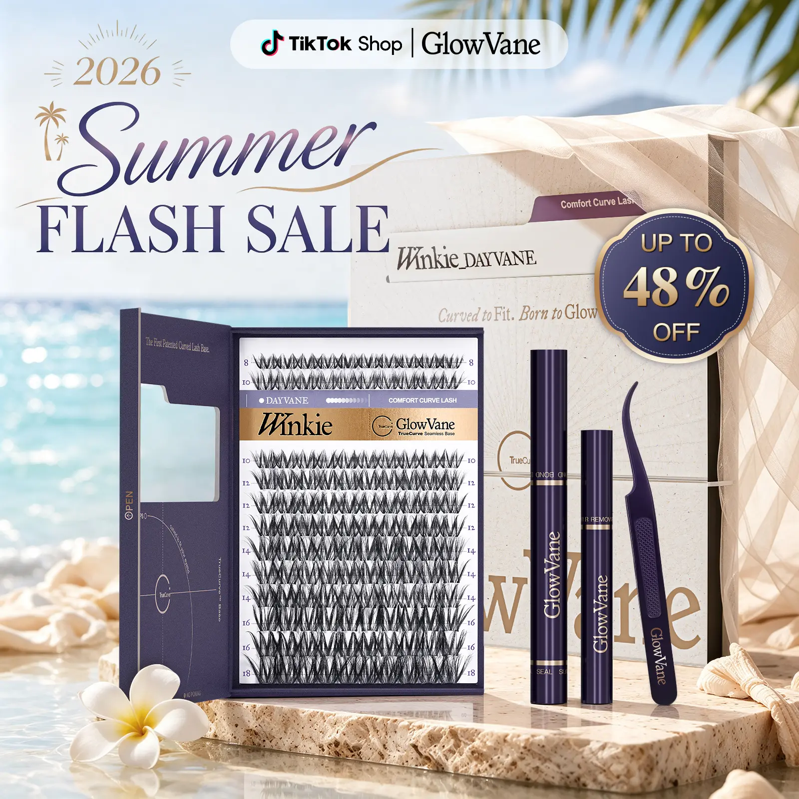 GlowVane TrueCurve DIY Lash Kit | 0.03mm Curved Lash Clusters Soft Lightweight 8-18mm DDCurl DIY Lash Extensions for Beginners Seamless Eye Fit Zero Strain(FS3)