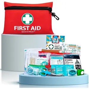 General Medi Mini First Aid Kit, 110 Piece Small First Aid Kit - Includes Emergency Foil Blanket, Scissors for Travel, Home, Office, Vehicle, Camping, Workplace & Outdoor (Red) Healthcare