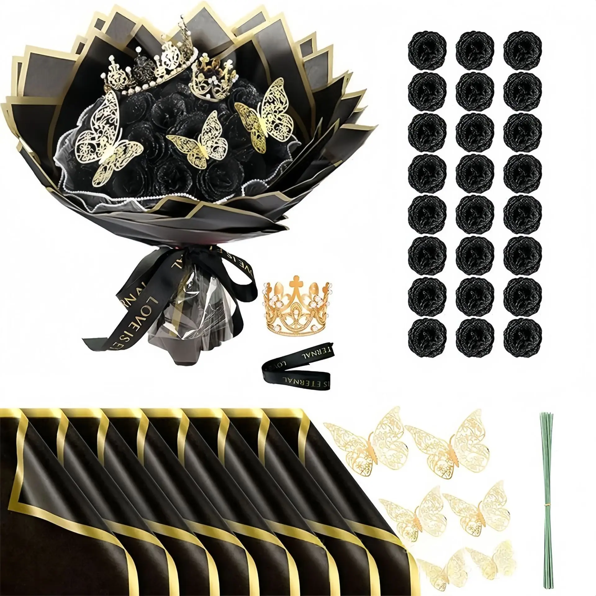 Black flower crown with 24 flowers