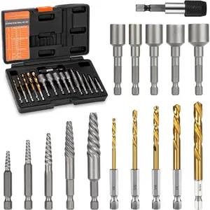 16 count Screw Extractor, Spiral Bolt Extractor Kit, Easy Out Left Hand Drill Bit Set, HSS Steel Cobalt Reverse Drill Bits for Stripped, Broken, Rusted, Rounded Screws, , Nuts, Fasteners