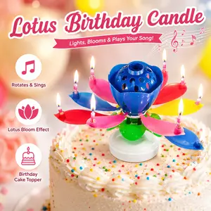 Colorful Electronic Lotus Lamp Candle, Music Birthday Candles for Kids, Creative Rotating Singing Lotus Lamp Cake Decoration, Lotus Bloom Happy Birthday Musical Candle Rotating Singing Creative Romantic Surprise
