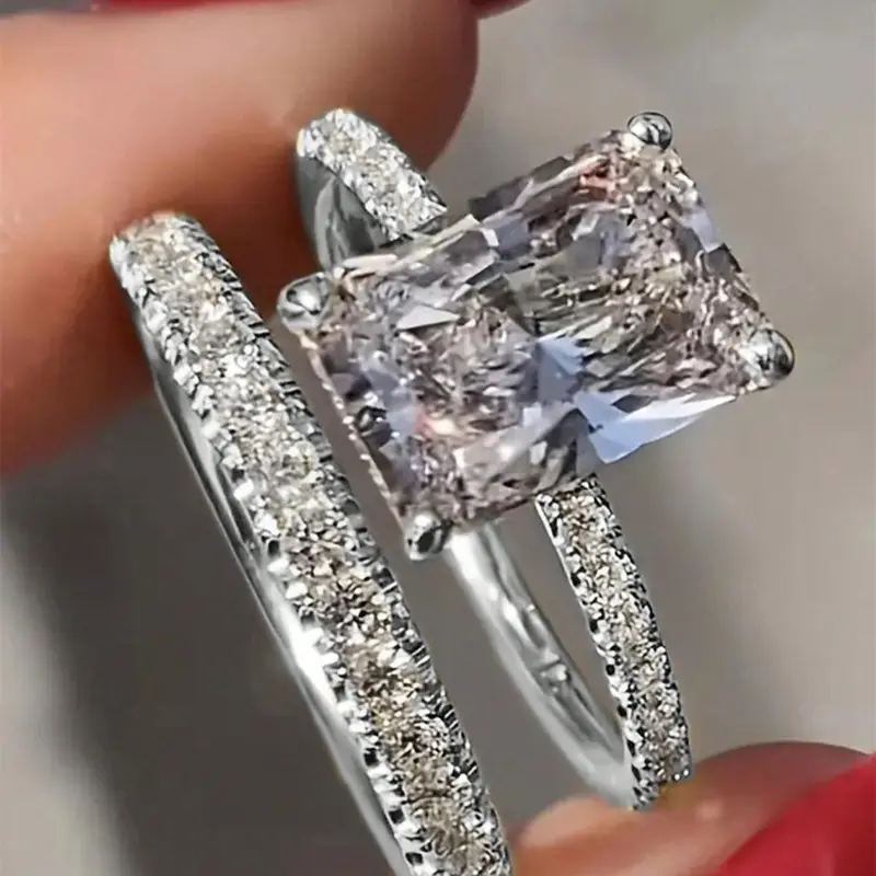 2 Pcs/Set Pretty Cubic Zirconia Cz Ring Beautiful Rings For Women For Wedding Engagement Rings Set Party Jewelry Valentine's Day Gift