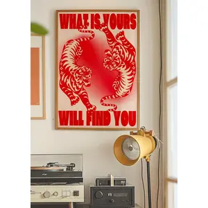 Tiger Poster, 70s Poster, Affirmation Poster, Aesthetic Art, Red Wall Art, Trendy Art Prints, Vintage Poster