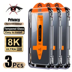 3-piece Privacy Tempered Glass Screen Protector Auto Alignment Set, Accessories, Compatible with iPhone 17 Pro Max/17 Air/16 Pro Max/16 Pro/15 Pro Max/14 Pro Max/13 Series, Full Screen Coverage, Anti-drop, Shockproof, Anti-scratch