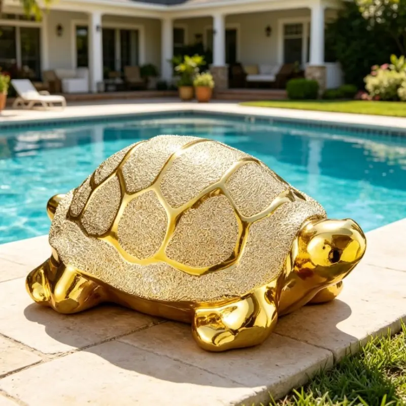 Golden Textured Turtle Statue Ornament, Resin Tortoise Figurine, Lucky Wealth Sculpture, Home Decor, Feng Shui Gift, Housewarming Present