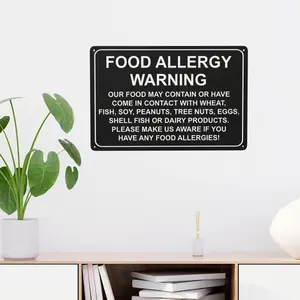 1pc Vintage Metal Food Allergy Warning Sign - Frameless, Wall-Mounted Safety Notice for Home, Cafe, Bar - 8.0x12.0inch, Indoor/Outdoor Use, Featuring Common Allergens & Dairy Products, Food Allergy Awareness