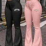 2-Pack Women's Stylish Lightweight Fabric Wide Leg Adjustable Drawstring Pants for All Seasons, New York & Brooklyn Print Casual Yoga Trousers, Fitted Flare Long Pants