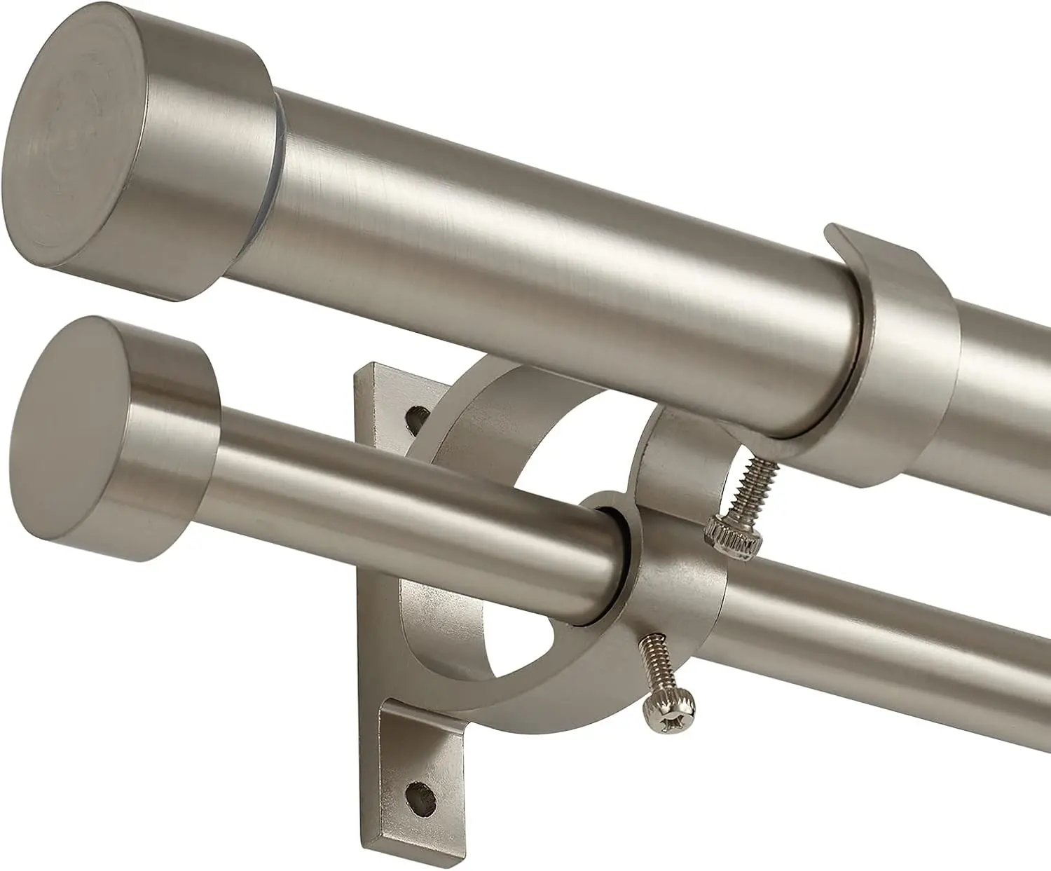 Brushed Nickel Double Curtain Rods 72 to 144 Inches, 1 Inch Front and 5/8 Inch Back Adjustable End Cap Double Window Drapery Rod for Drapes and Curtains