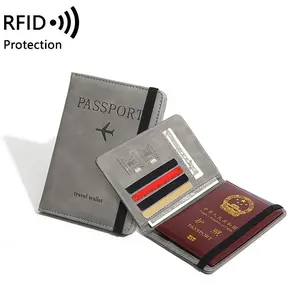 RFID Blocking Leather ID Holder, Unisex Travel Business Multi-Function Card Case Wallet, Perfect Holiday Gift for Women Men, Passport Wallet