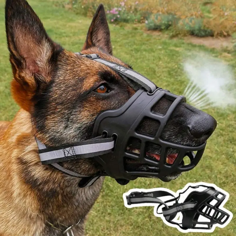 Durable Black TPE Dog Muzzle - Behavior Management Aid for Medium-Large Dogs, Chew Resistant, Stops Barking, Prevents Garbage Eating, Curbs Disturbing Behavior