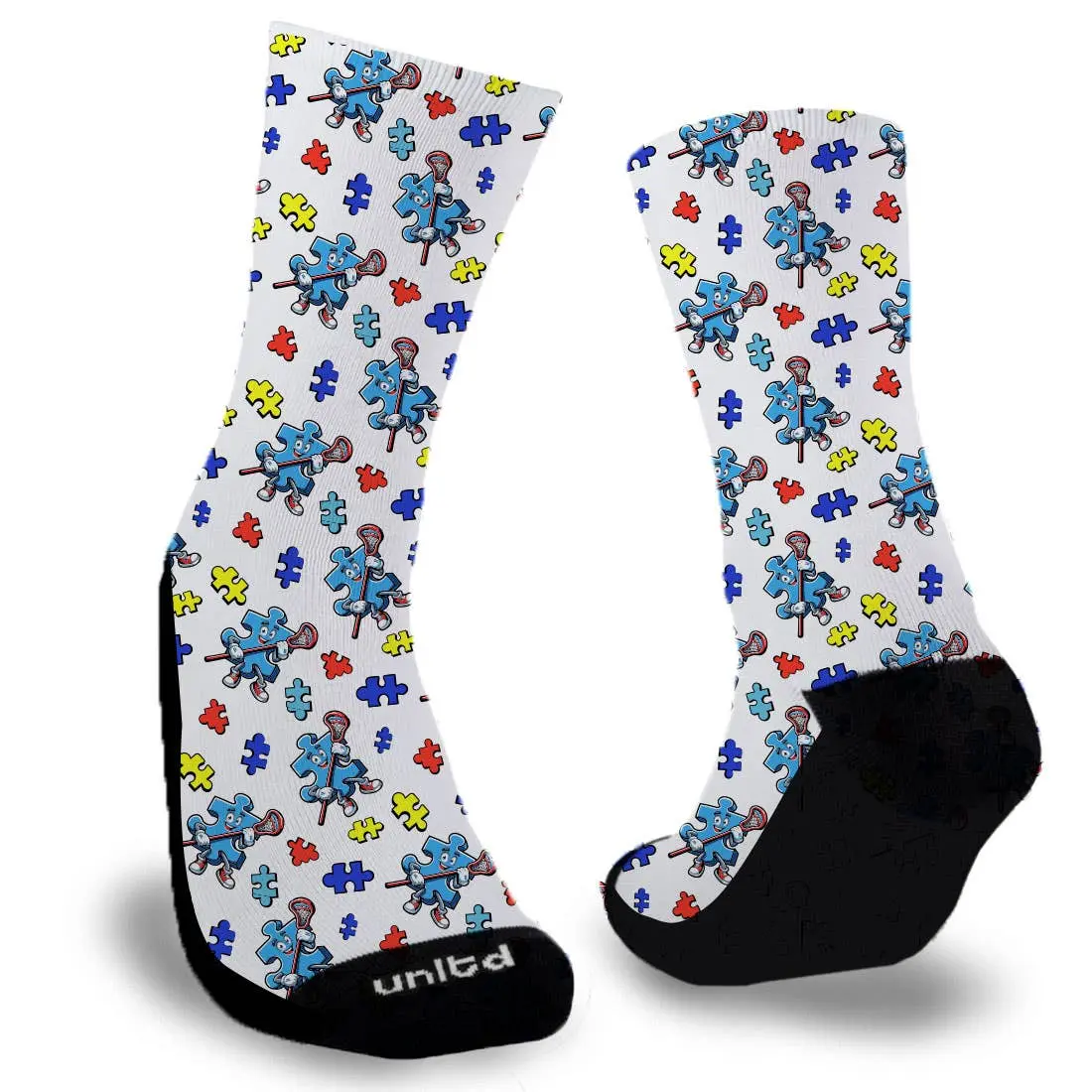 Lacrosse Socks for Men & Youth, Autism-Themed Mid-Calf Athletic Design in a Performance Spandex Acrylic Blend, Menswear