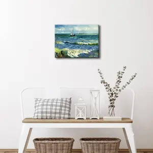 Canvas Prints Wall Art Seascape at Saintes Maries by Vincent Van Gogh Oil Paintings Reproduction Classical Giclee Artwork Ocean Sea Pictures for Bedroom Bathroom Kitchen Home Decorations