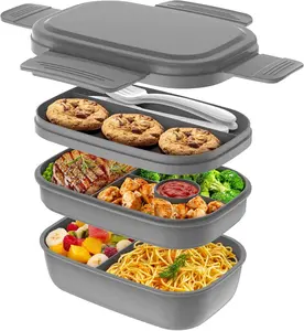 Bento Box Adult Lunch Box,3 Stackable Bento Lunch Containers for Adults/Kids, Modern Minimalist Design Bento Box with Utensil Set, Leak-Proof Lunchbox Bento Box for Dining Out, Work, Picnic, School