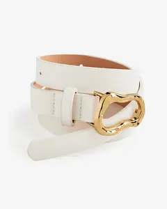 Skinny Abstract Buckle Belt White/Gold
