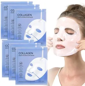Bio-Collagen Face Mask Deep Hydrating Overnight Mask with Hyaluronic Acid Anti Wrinkle Lifting Anti Aging Pore Minimizing Firming Elasticity 6 PCS - Smooth, Brightening