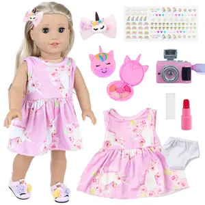 DEARBEI 16-18 inch Simulation Rebirth Doll Set with Fantasy Clothing Accessories Dress Cosmetics Hair Clips Toy Camera Safety Pants Lipstick for Children's Dress Up Game Toys Christmas Birthday Valentine's Day Gifts