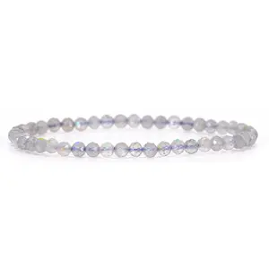 Angelstones Natural Labradorite Gemstone Stretch Bracelet, 4mm Faceted Round Beads, Crystal Healing for Women