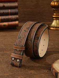 Western Style Buckle-Free Belt for Men and Women, Embossed Denim Waistband, Perfect Gift Idea, Trendy Fashion Accessory, Western Belts