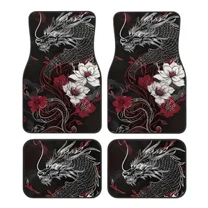 4-Piece Dragon Pattern Universal Car Floor Mats, Fits Sedans Suv Trucks, All-Weather Polyester Fiber Interior Accessories, Unisex Gift, Car Interior Kit