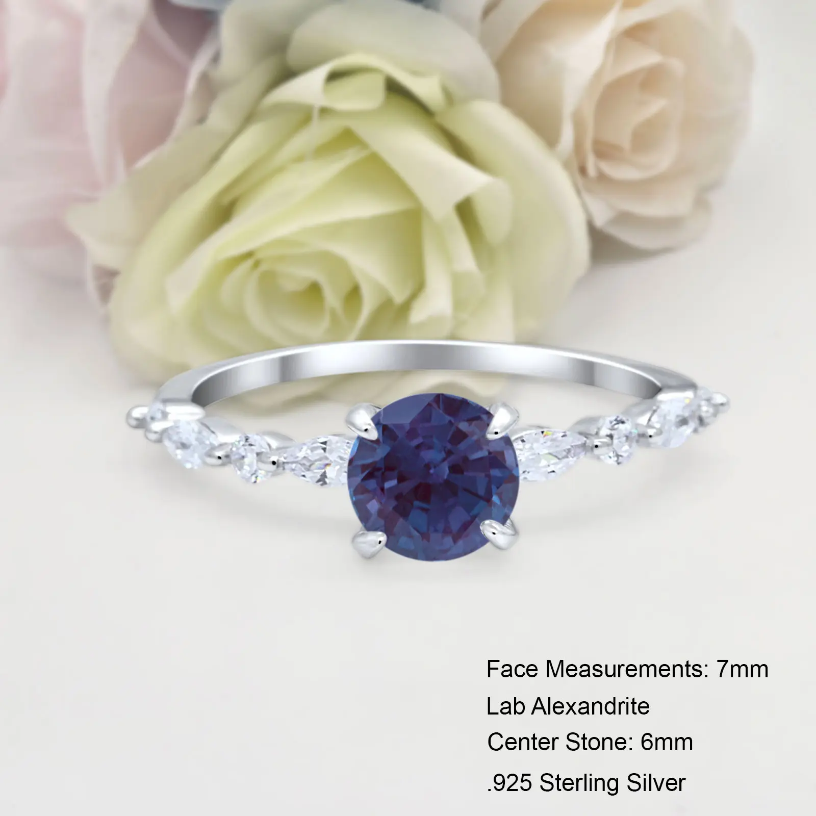 Art Deco Solitaire 0.84CT Lab Alexandrite Bridal Band Women Ring Wedding Engagement Round Shape Ring 925 Sterling Silver 7mm