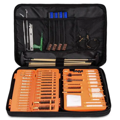 Portable Multi Tool Kit - Universal Sports & Outdoor Leisure Equipment Cleaning Set with Dense Bristles, 13 Brass Jags, 2 Chamber Brush, Mops, Rods, Ropes & Travel-Size Range Bag, Ideal Father’s Day Gift