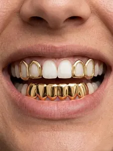 Gold Silver Teeth Jewelry For Men Gold Tooth Cap Hip Hop Outfits Single Teeth Accessories Jewelry Halloween Custom Rapper Accessories