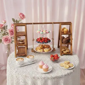 3 Tier Solid Wood Dessert Stand for Wedding Birthday Cake Candy Fruit Display
