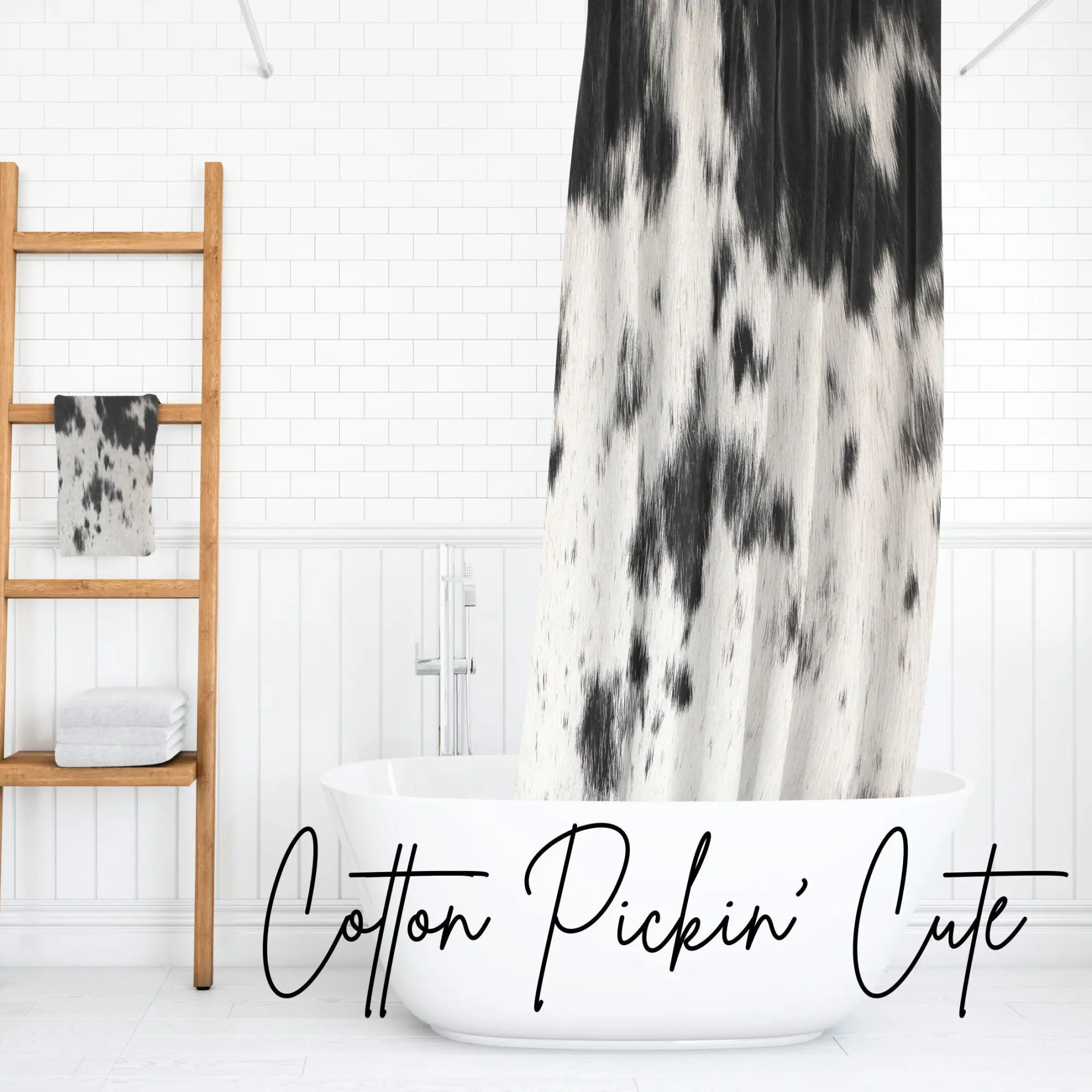Western Cowprint Shower Curtain Farmhouse Boho Bathroom Curtain Decor Modern Rodeo College Cowgirl Boutique Style Bathroom decor Cowhide