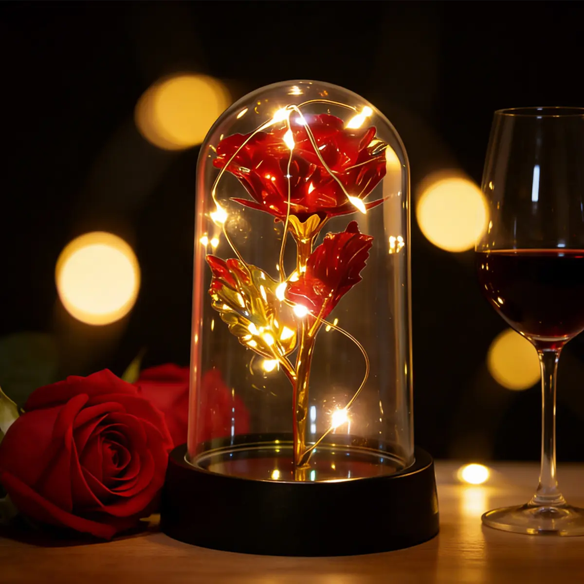 Classic Glass LED Everlasting Rose Lamp, Decorative Atmosphere Light, Elegant Graduation Gift for Women & Adults (Home Improvement Novelty Lighting Option), Flower Design Lamp