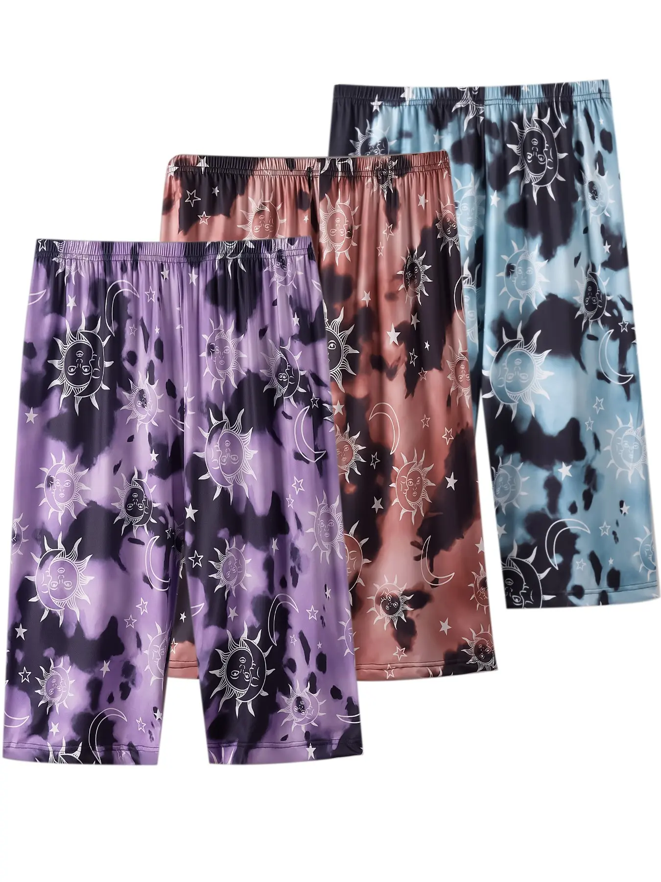 3-Pack Cartoon 7/8 Pants for Middle Aged Women, Plus Size Floral Print Summer Loose Fitting Sleepwear Loungewear Pjs, Loose Fit Casual Home Pants, Lightweight Comfortable