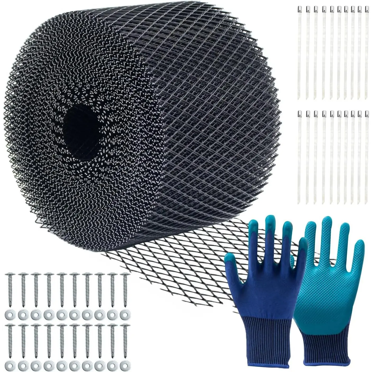 5 Inchx100  Gutter Guard Mesh Roll,Leaf Filter Gutter Protection Roll,Gutter Cover Screen DIY Protection,20? Fixed  with 20 Self-Tapping Screws and Protective Gloves (Black 5inch X 100ft)