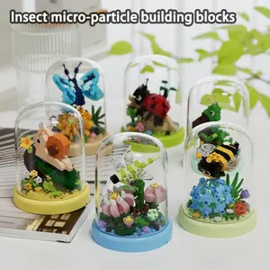 Microbead Building Blocks Insect Series Bee Ladybug Snail Mantis Dragonfly Butterfly Shapes Building Kit with Display Box, Creative Decorative Toy Gift Set