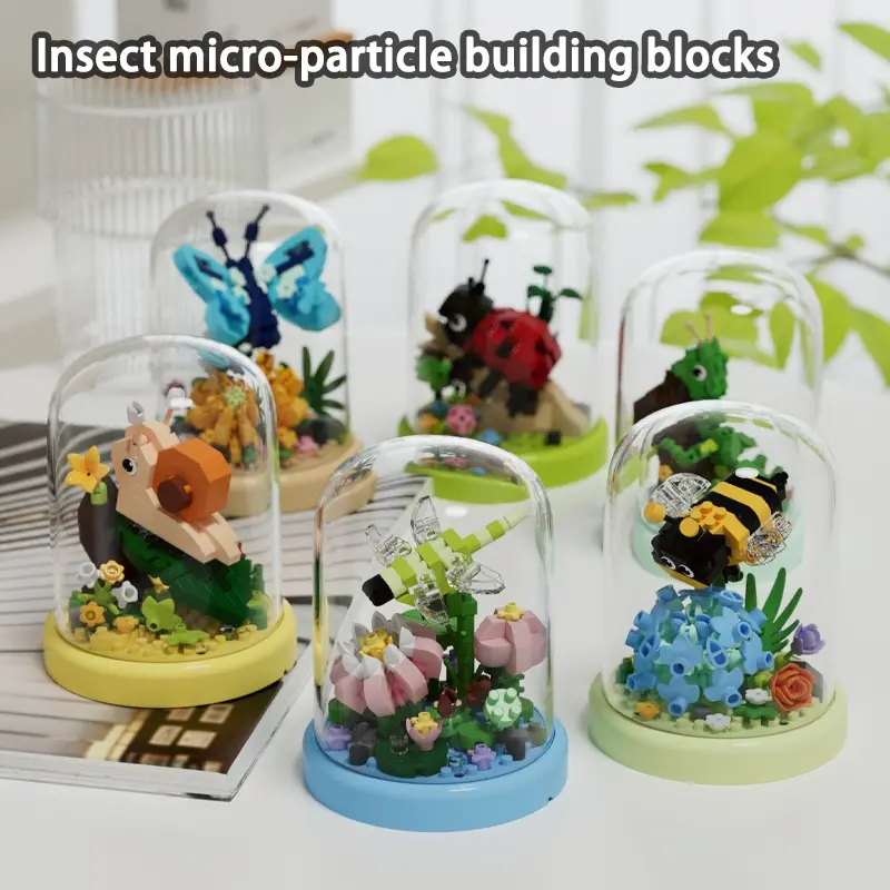 Microbead Building Blocks Insect Series Bee Ladybug Snail Mantis Dragonfly Butterfly Shapes Building Kit with Display Box, Creative Decorative Toy Gift Set, Buildable Blocks Kit, Building Blocks Sets