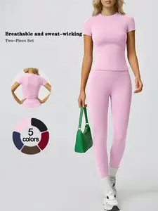 2 Piece Set Women's Short Sleeve Long Pants Crew Neck Set Ultra Soft Skin Friendly Moisture Wicking Breathable High Elastic Slim Fit Body Shaping Yoga Set Cool Comfortable Butt Lifting Loungewear Set Versatile T Shirt Casual Leggings Pajamas