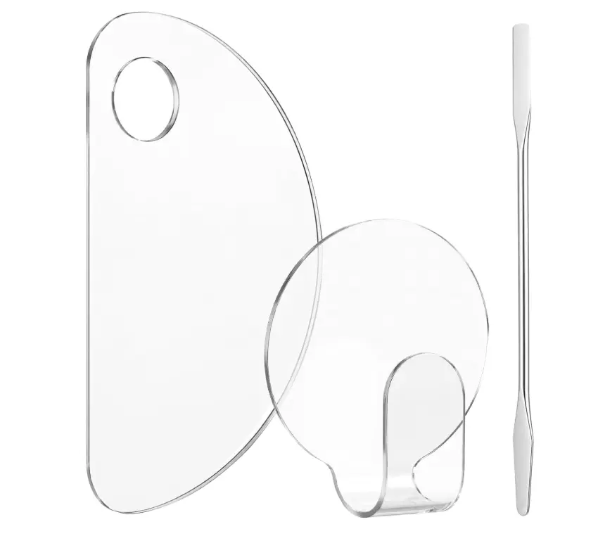 Makeup Mixing Palette 3PCS, Clear Acrylic Cosmetic Palette with Spatula, Foundation Blending Tray for Eyeshadow Lip Gloss Nail Art, Handheld Makeup Artist Essentials