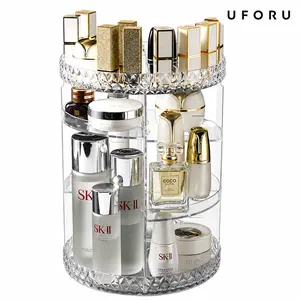 UFORUClear 360° Rotating Cosmetic Organizer, Round Makeup Storage Carousel with Divided Compartments and Adjustable Trays for Skincare, Perfume, Lipstick, Brushes, Vanity Counter  CN: #SummerWins#dealsforyou