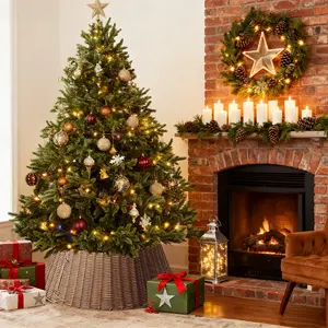 Christmas Tree Collar, 4-Piece Durable Wicker Base Cover for 7.5ft Artificial Trees, Holiday Decorations, Natural