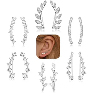 6Pairs Ear Cuffs Climber Hoop Earring CZ Arrow Crawler Stud Earring Jacket for Women