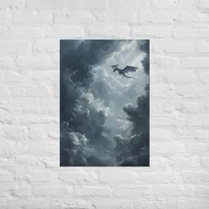 Onyx Storm Flying Dragon Lightning Unframed Poster - Tairn Inspired Fantasy Wall Decor - Fourth Wing Fan Art Print - Dragon Gift for Book Lovers