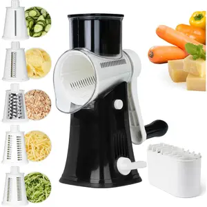 5 in 1 Rotary Cheese Grater, Manual Hand Crank Cheese Grater With Reinforced Suction & 5 Interchangeable , Multifunctional Cheese Shredder, Easy to Use and Clean, Black