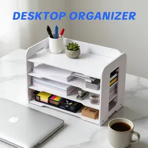 Simple Office Desktop File Rack Organizer, Desk Document Holder Storage Box, Book Stand Paper Tray, Office Supplies