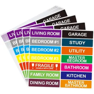 140 count  Moving Color Coding Labels, Livingroom, Bedroom, Kitchen, Dining Room, Bathroom Label, 14 Spaces Sticker/Sheet(10 Sheets) 1x4 Inch