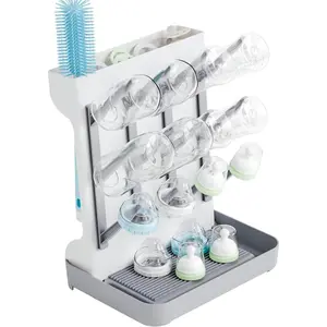 Vertical Baby Bottle Drying Rack,Space Saving Countertop Baby Drying Rack for Bottles,Large Baby Bottle Station Stand,Bottle Rack Dryer for Brushes,Pacifiers,Baby Accessories Organizer,Grey