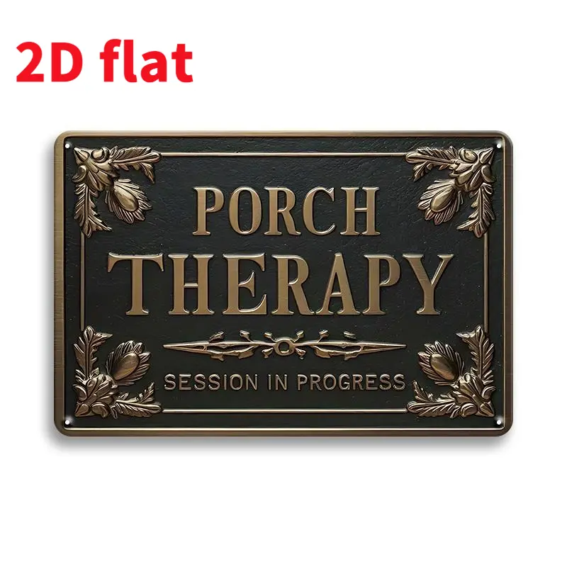 1pc 2D flat Vintage Porch Therapy Metal Tin Sign - Rustic Country Farmhouse Wall Art Plaque for Porch, Yard, Garden, Retro Wall Hanging Sign for Living Room Kitchen Office Cafe or Bar, Unique Gift for Porch Lovers Lightweight Decoration Black And Gray