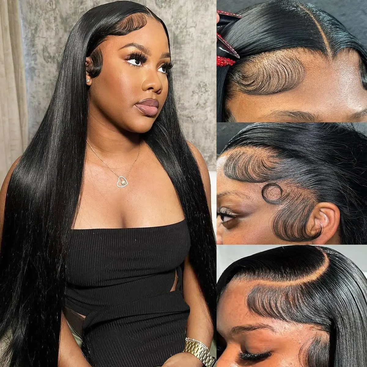 28 Inch Straight Human Hair Wig HD Lace Front Pre Plucked 180% Density 28 Inch HD Transparent Lace Front Wig Human Hair | 180  main image 3