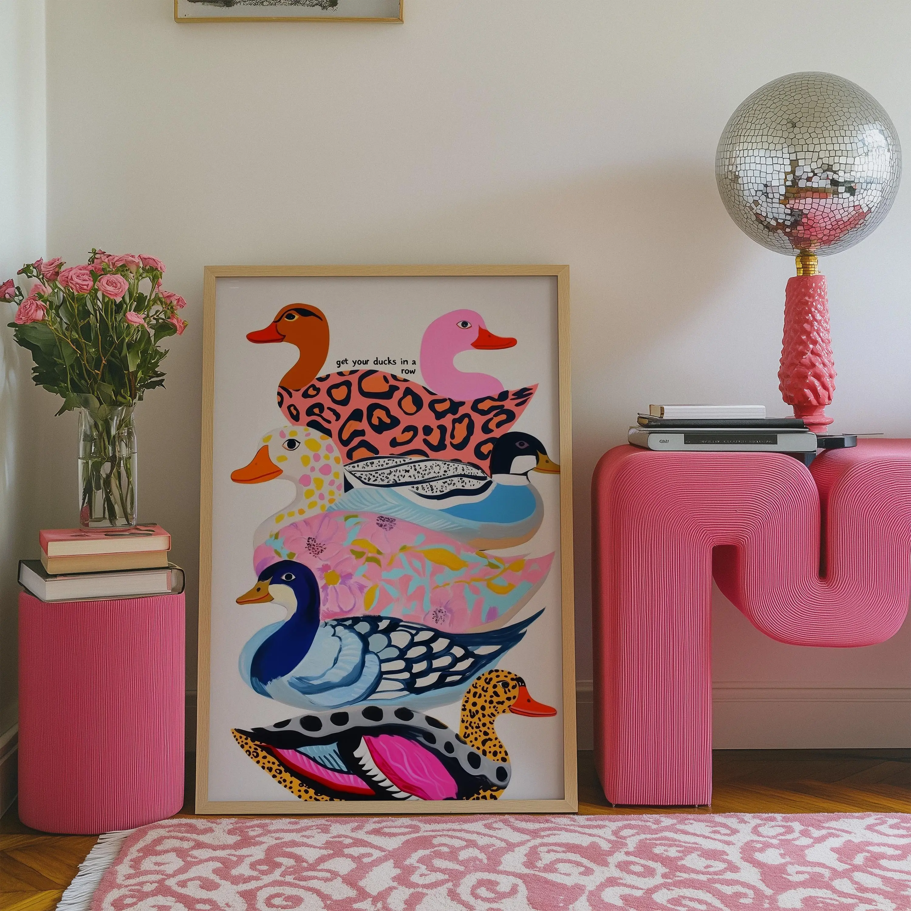 Ducks Wall Art - Colorful Ducks Print, Trendy Animal Pattern Decor, Kitsch Dopamine Art, Cute Design for Home Decor