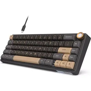 R65 Wired Gaming Keyboard with Volume Knob, 60% Percent RGB Backlit Mechanical Keyboard Gasket Mount with PBT Keycaps, MDA Profile, QMK/VIA, 66  Hot Swappable Cream , Black